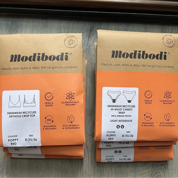 Modibodi Recycled Keyhole Crop Top + Hi-Waist Cheeky Briefs (Poppy Red) - Picture 5 of 6